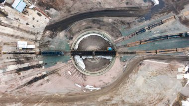 Missoula, Montana, ABD 'deki tren istasyonunun hava görüntüsü.