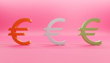 Pembe arka planda üç kırmızı, beyaz ve yeşil Euro işareti