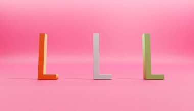 Pembe arka planda kırmızı, beyaz ve altın renkli üç L harfi var.