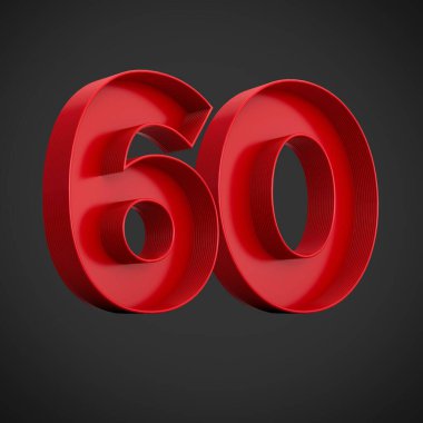 Siyah zemin üzerinde 60 sayısının 3 boyutlu kırmızı blok basamakları çizimi