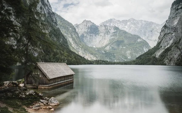 Nahaufnahme Eines Bootshauses See Den Deutschen Alpen — Stockfoto