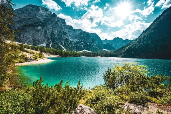 Ein Malerischer Blick Auf Den Baires See Den Dolomiten Nachmittag — Stockfoto