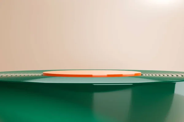Egy Kép Egy Absztrakt Zöld Félkör Alakú Asztalról Narancssárga Kerek — Stock Fotó