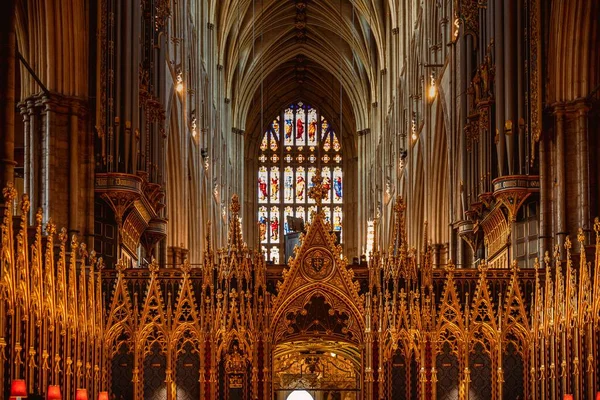 Une Vue Intérieure Abbaye Westminster Avec Toit Voûté Autel — Photo