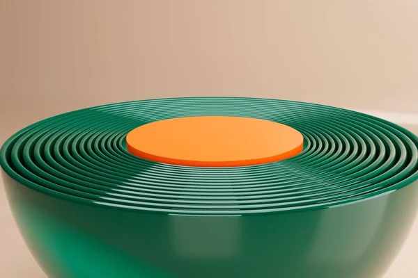 Egy Kép Egy Absztrakt Zöld Félkör Alakú Asztalról Narancssárga Kerek — Stock Fotó