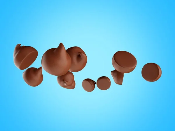 Трехмерная Иллюстрация Летающие Шоколадные Чипсы Голубом Небе — стоковое фото