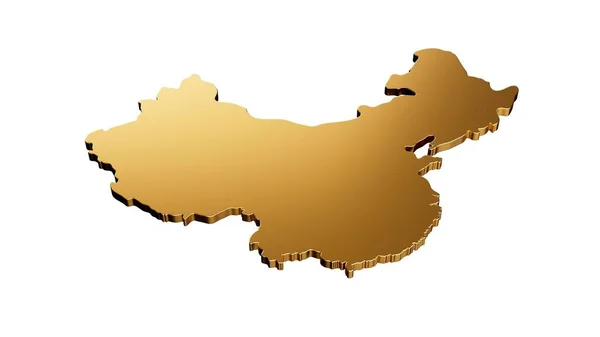 Uma Renderização Luxuoso Mapa Dourado China Isolado Fundo Branco — Fotografia de Stock