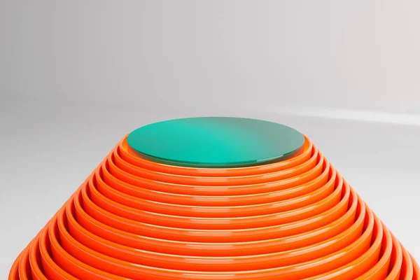 Immagine Tavolo Semicircolare Arancione Astratto Con Strati Centro Verde Sullo — Foto Stock