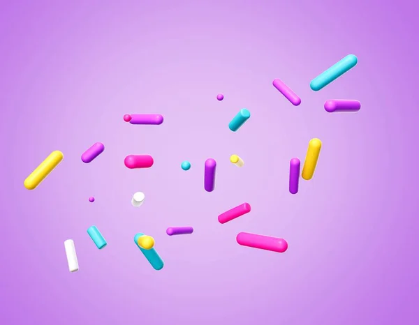 A 3D render of colorful sugar sprinkles on a purple background