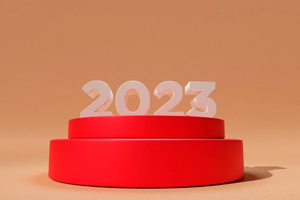 Rendering Una Piattaforma Rossa Con Numeri 2023 Nuovo Anno — Foto Stock
