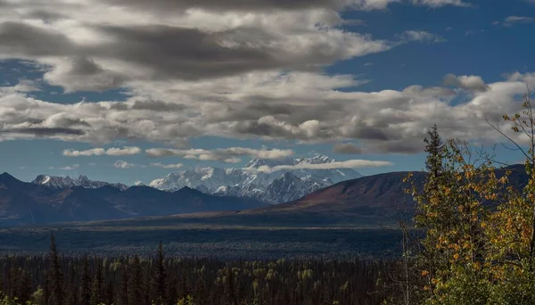 Μια Όμορφη Φωτογραφία Του Χιονισμένου Βουνού Ντενάλι Στην Αλάσκα — Φωτογραφία Αρχείου
