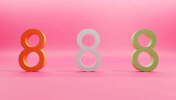 stock image An image of three red, white, and green eights in the pink background.