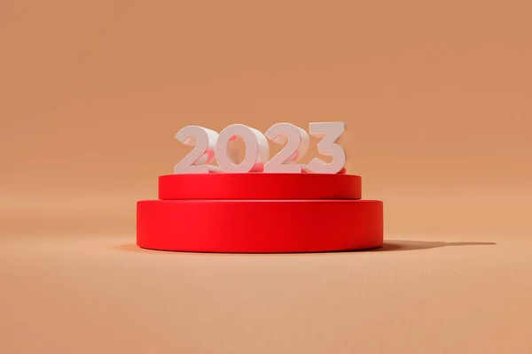 一个数字2023的红色平台在新的一年里的3D渲染 — 图库照片