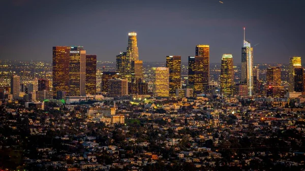 Een Stad Uitzicht Van Los Angeles Skyline Avond — Stockfoto