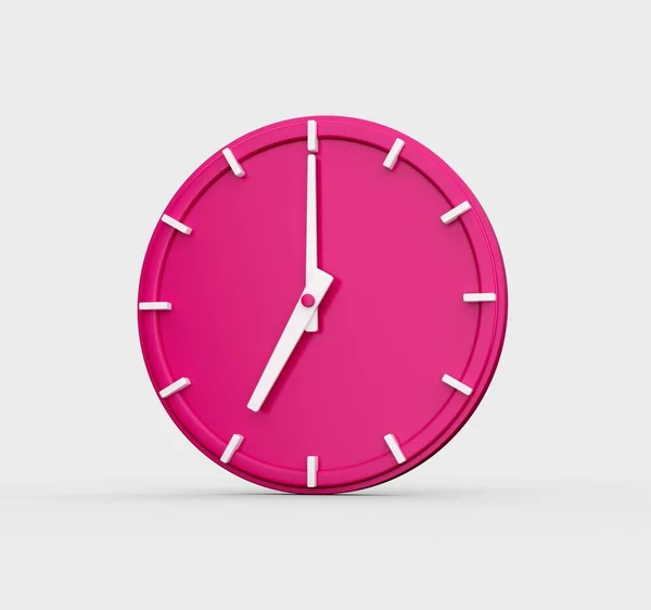 一个显示时间7点隔离在白色背景上的粉色墙上时钟的3D渲染 — 图库照片