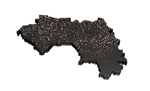 Рендеринг Металлической Черной Карты Форме Гвинеи Изолированной Белом Фоне — стоковое фото