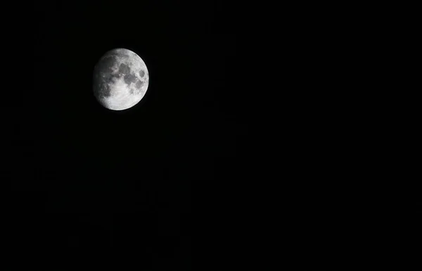 夜晚月亮在天空中闪烁着的黑白照片 — 图库照片