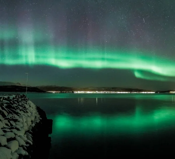 Long Exposure Polar Lights Stunning Display Colors Playing Dark Sky — Stock Photo, Image