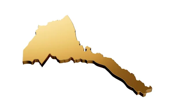 Render Gold Eritrea Shaped Map Isolated White Background — Stock Photo, Image