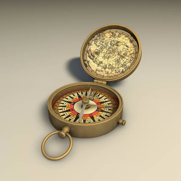 Vykreslující Ilustrace Starého Kompasu Izolovaného Šedém Pozadí Kopírovacím Prostorem — Stock fotografie