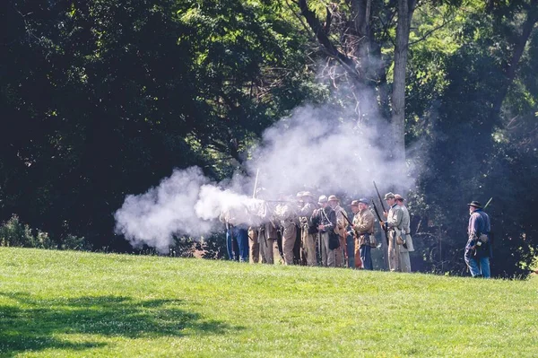 Soldiers Shooting Military Performance Civil War Reenactment Jackson City Michigan — Stock Photo, Image