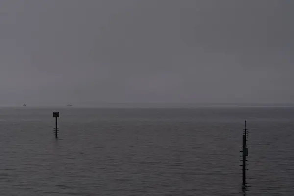 Een Grijswaarden Shot Van Zee Een Mistige Dag — Stockfoto