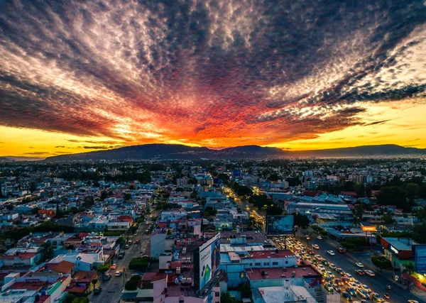 Long Exposure Aeriel Shots Sunset Busy Crossroad Zapopan Mexico — Stock Photo, Image