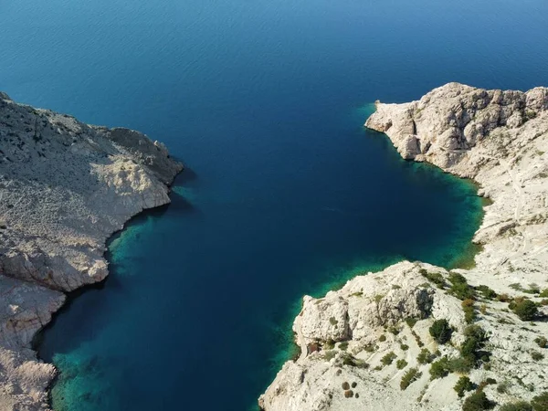 Aerial Top View Rocky Coast Zavratnica Bay Beauty Adriatic Sea — Stock Photo, Image