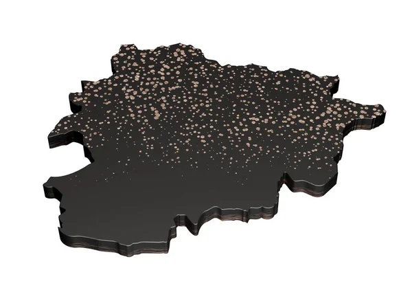 Rendering Luxurious Black Andorra Map Isolated White Background — Stock Photo, Image