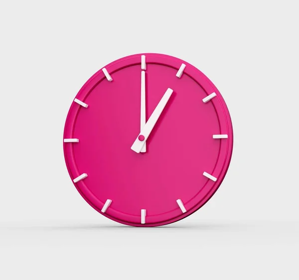 一个粉色墙上时钟的3D渲染 显示了在白色背景上隔离的时间1点钟 — 图库照片