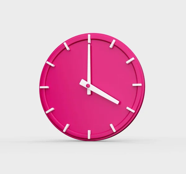 ピンクの壁の時計の3Dレンダリングは 白い背景に隔離された時間4時を示しています — ストック写真