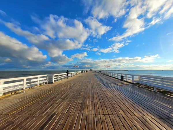 Muelle Madera Más Grande Sopot Polonia Día Soleado — Foto de Stock