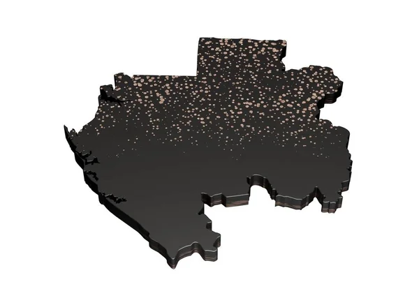 Рендеринг Металлической Черной Карты Форме Габона Белом Фоне — стоковое фото