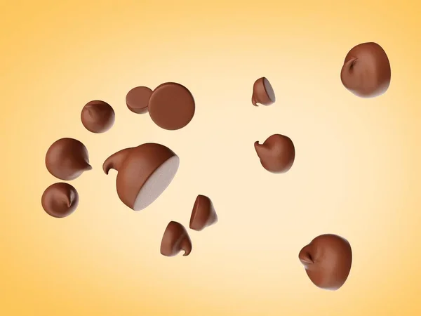 Візуалізація Коричневих Шоколадних Чіпсів Жовтому Фоні — стокове фото