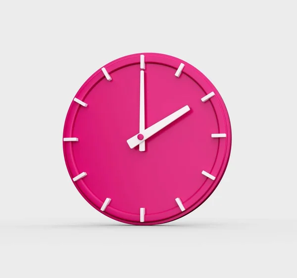 Una Representación Reloj Pared Rosa Que Muestra Hora Punto Aislado — Foto de Stock