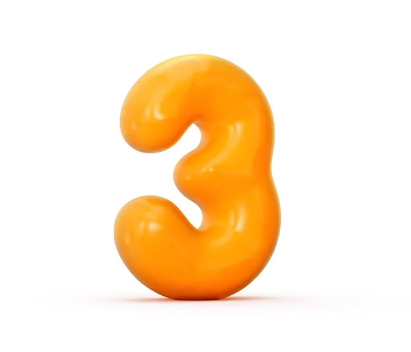 白い背景に孤立したオレンジ色のゼリー番号3の3Dレンダリング3Dイラスト — ストック写真
