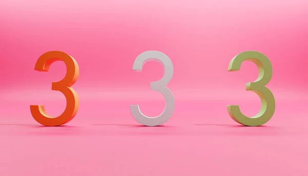 Tre Siffror Rött Vitt Och Gyllene Färger Den Rosa Bakgrunden — Stockfoto