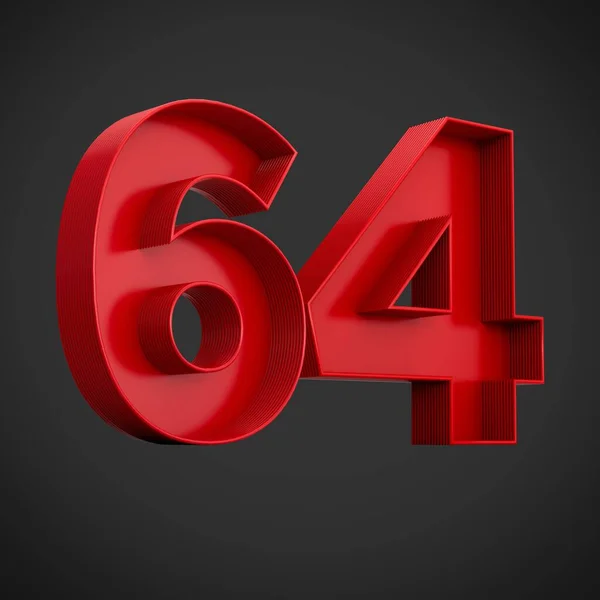 黑色背景上数字64红色方块数字的3D渲染 — 图库照片