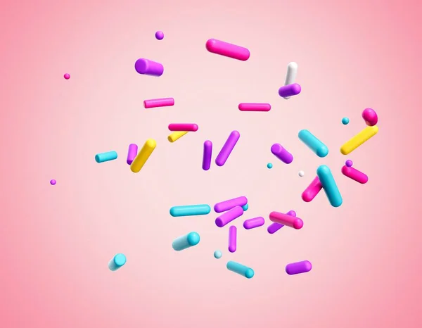 Renderizado Coloridos Espolvoreos Azúcar Sobre Fondo Rosa — Foto de Stock