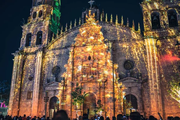 Merry Long Exposure Christmas Celebrations Downtown Cathedral Guadalajara Mexico — Stock Photo, Image
