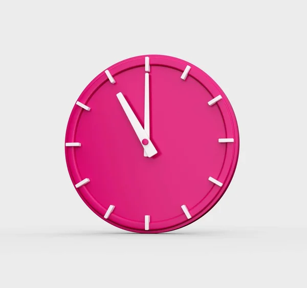ピンクの壁の時計の3Dレンダリングは 白い背景に隔離された時間11時を示しています — ストック写真
