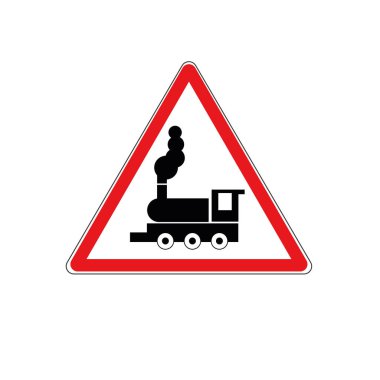 Beyaz arka planda izole edilmiş demiryolu geçiş uyarısının vektör çizimi.