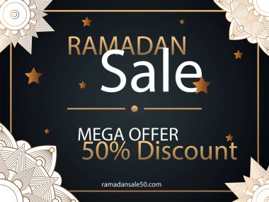 Beyaz desenli koyu gri renkli bir Ramazan satışı şablonunun vektör çizimi