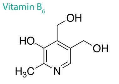 Beyaz zemin üzerinde izole edilmiş B6 vitamini molekülünün bir çizimi