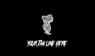 Siyah arkaplanda slogan için dans eden bir kabile üyesinin düzenlenebilir vektör logosu.