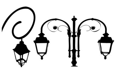 Beyaz arka planda klasik sokak lambalarının bir vektörü