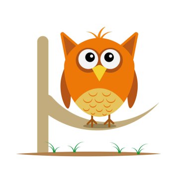 Beyaz arkaplanda izole edilmiş bir ağaç dalına konmuş bir baykuşun vektör çizimi.