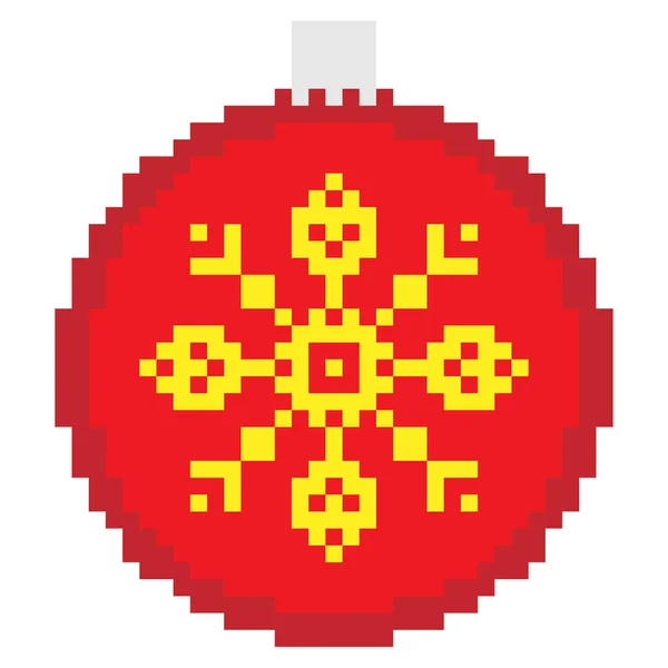 Eine Niedliche Pixelkunst Einer Roten Weihnachtsdekoration Mit Einer Schneeflocke Isoliert — Stockvektor