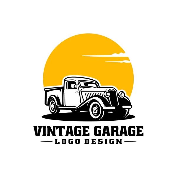 Güzel Bir Logo Tasarımı Üzerinde Vintage Garaj Yazan Bir Kamyon — Stok Vektör