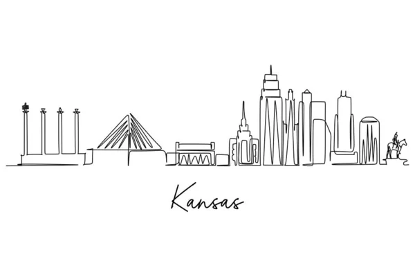 Eine Durchgehende Linienzeichnung Der Skyline Von Kansas City Schöne Sehenswürdigkeiten — Stockvektor